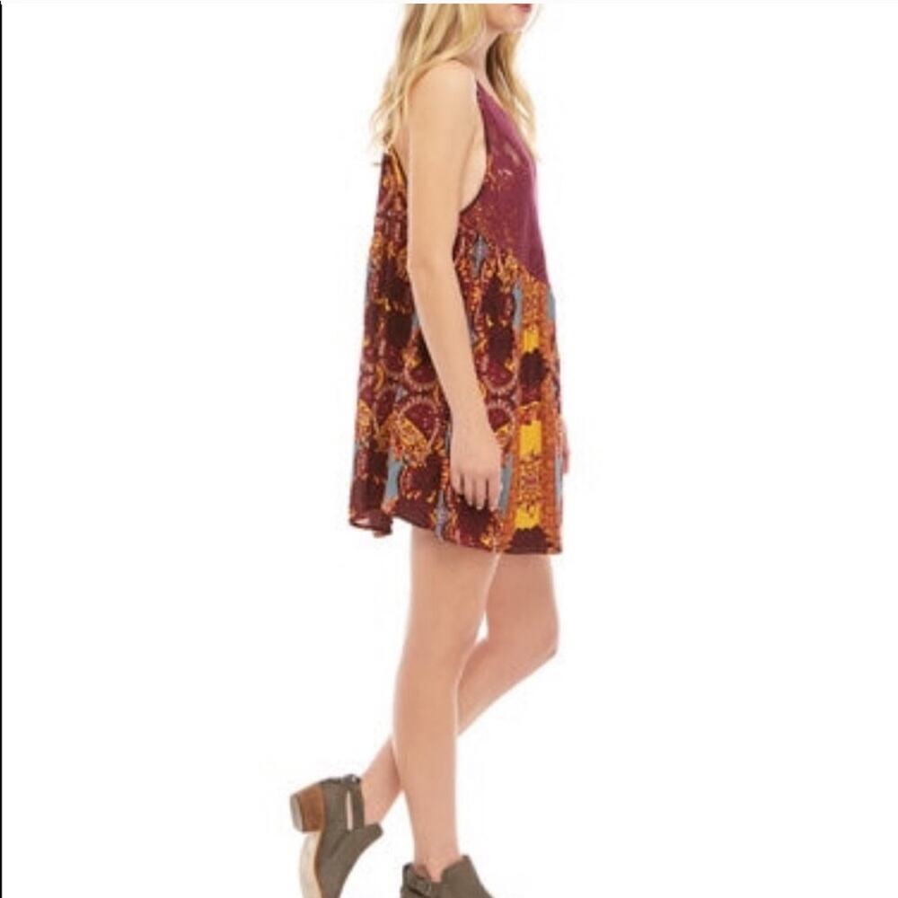 Free people boho mini dress count me in trapeze burgundy lace crochet NEW - Picture 2 of 9